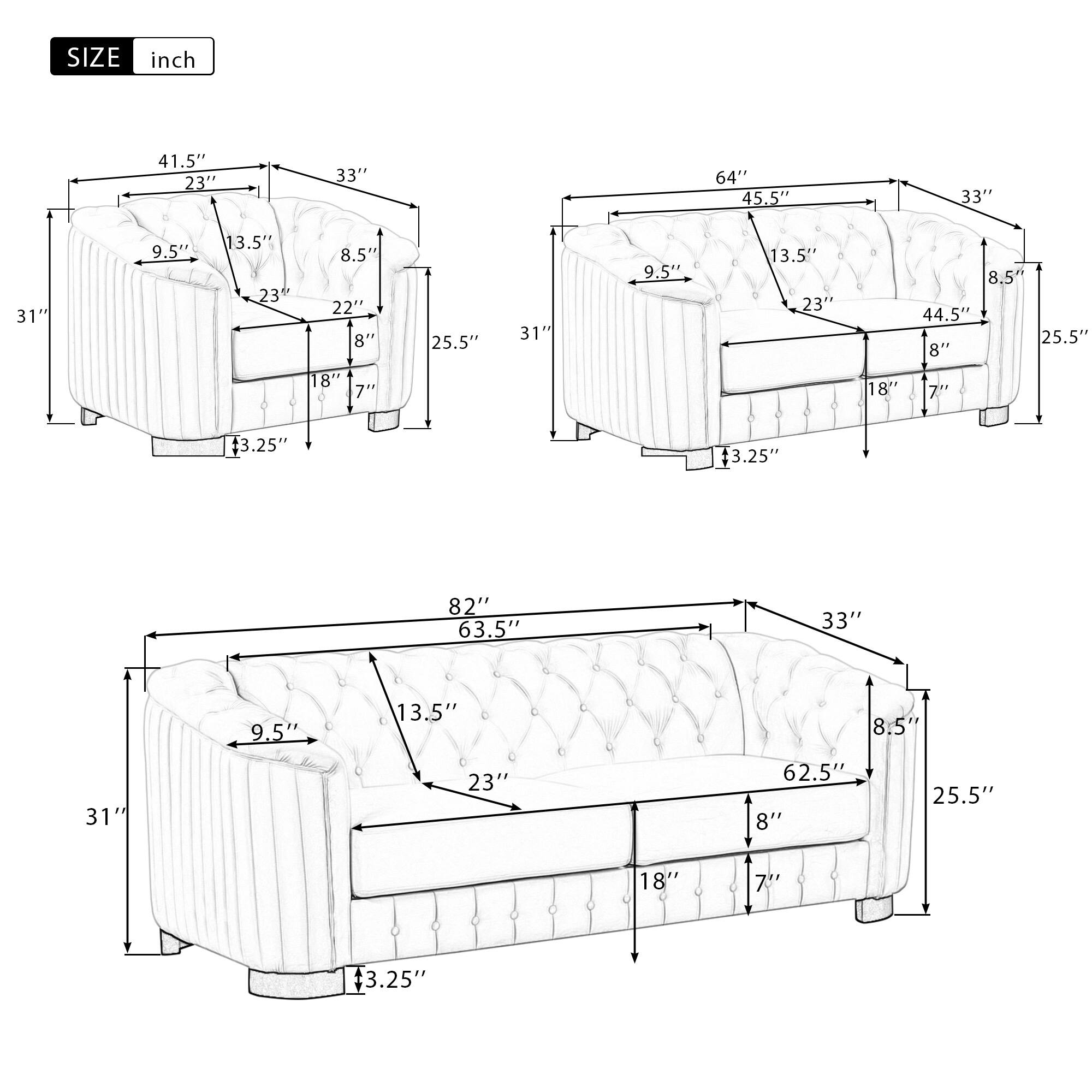 82" Mid Century Modern Sofa with Rubber Wood Legs,3 Seater Velvet